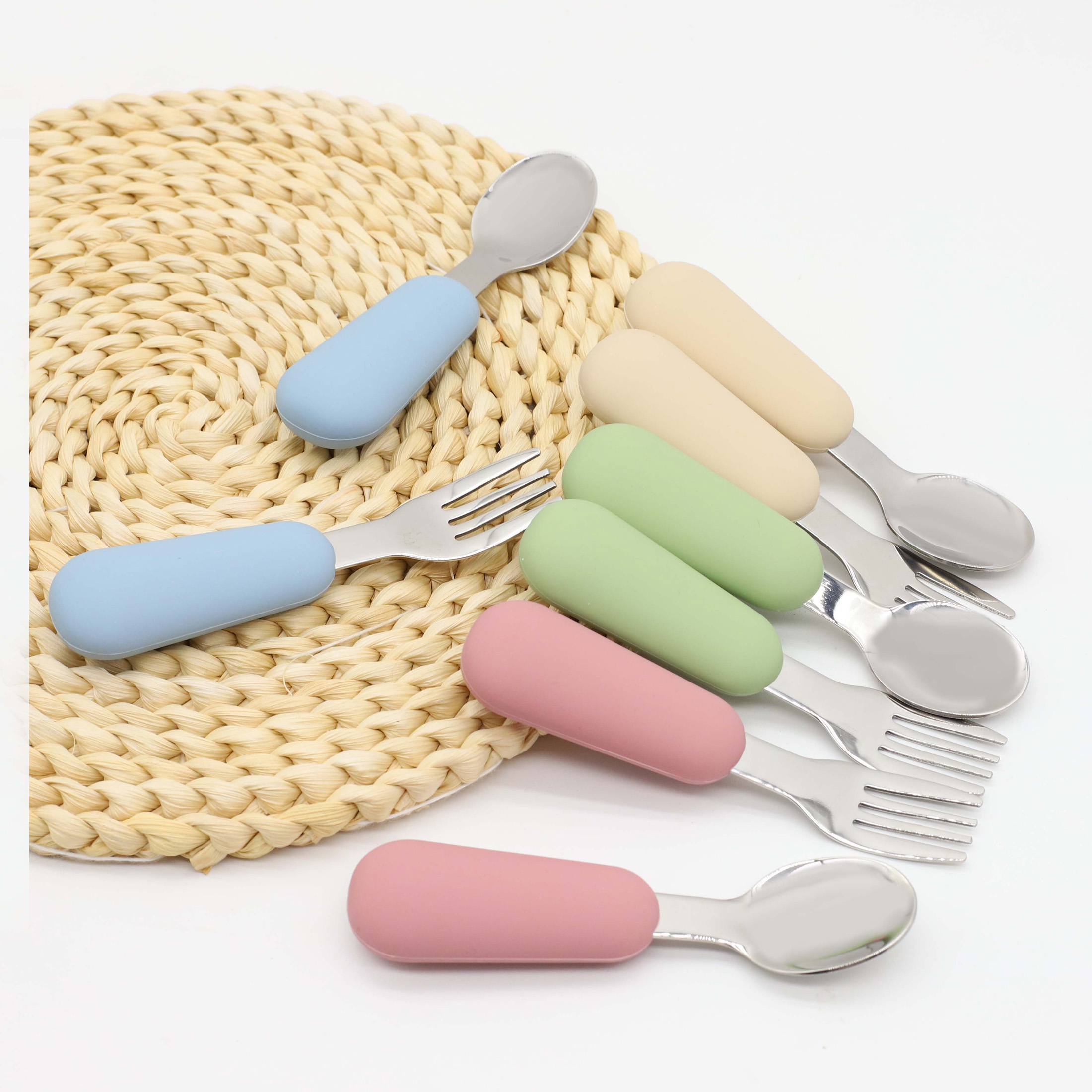 Baby Food Guide - Silicone stainless steel spoon fork food