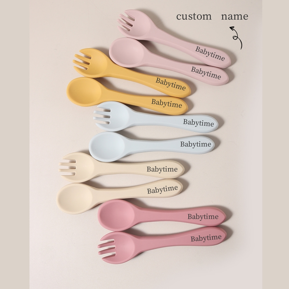 Baby Food Guide - Custom name 1 pair silicone spoon