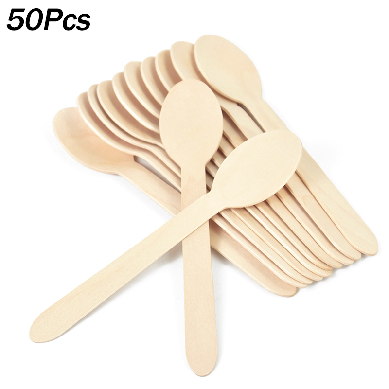 50Pcs Disposable Wooden Spoon  - Weaning Spoon Set ulasan dan harga