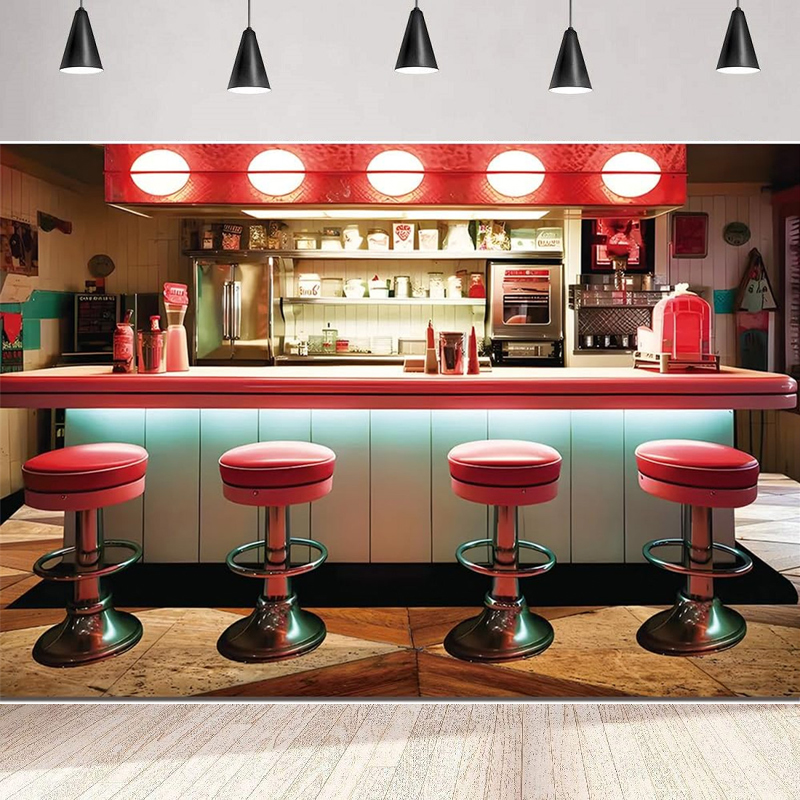 Photography Backdrop 50s Diner - Baby Food Restaurant ulasan dan harga